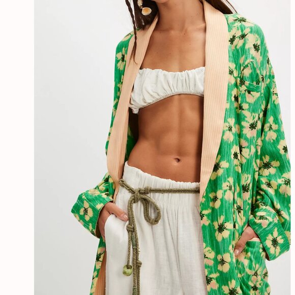 NWT Free People Wild Nights Duster in Green Combo - Picture 1 of 7